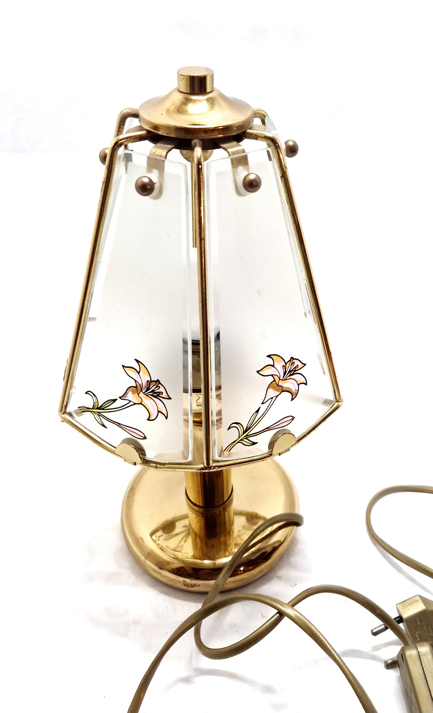 Lampada da tavolo comodino stile liberty vetro ottone vintage
