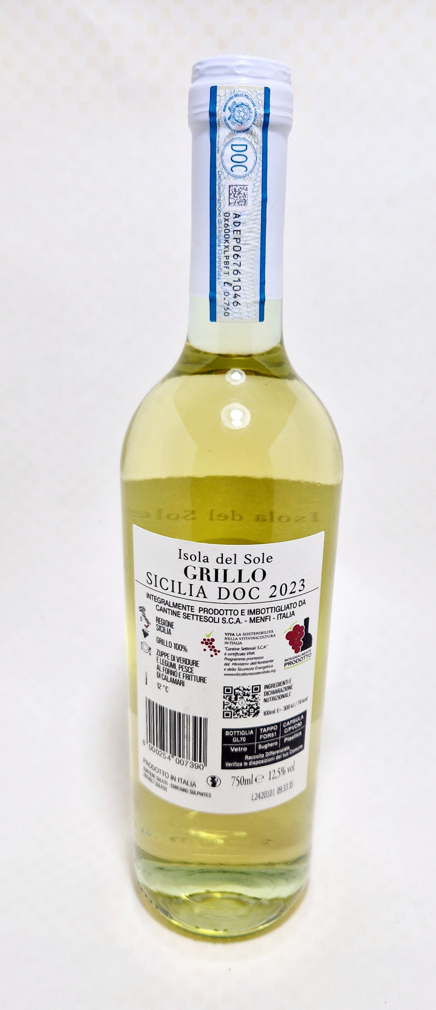 Vino bianco 75cl grillo Sicilia Menfi 12.5% terre siciliane doc