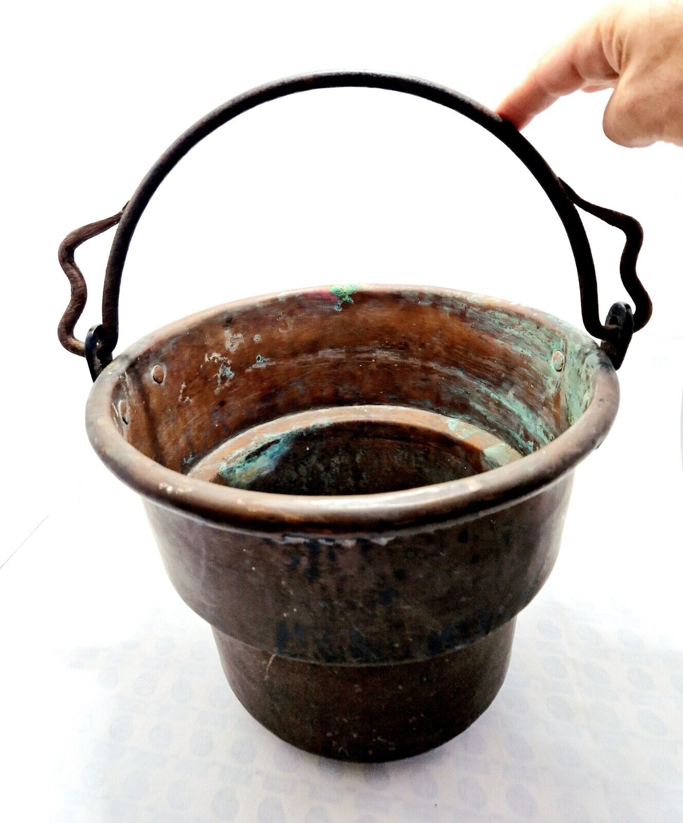 Antica pentola paiolo rame manico ferro forgiato Italia Vintage