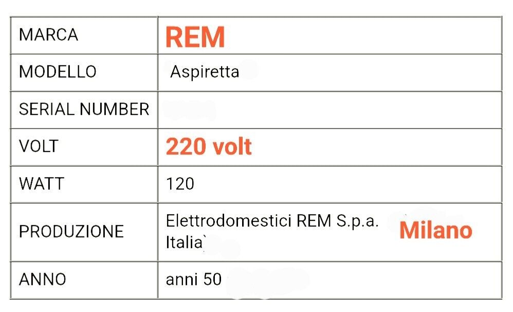 Aspirapolvere REM Vintage Anni 50s Made In Italy aspira briciole 220 volt