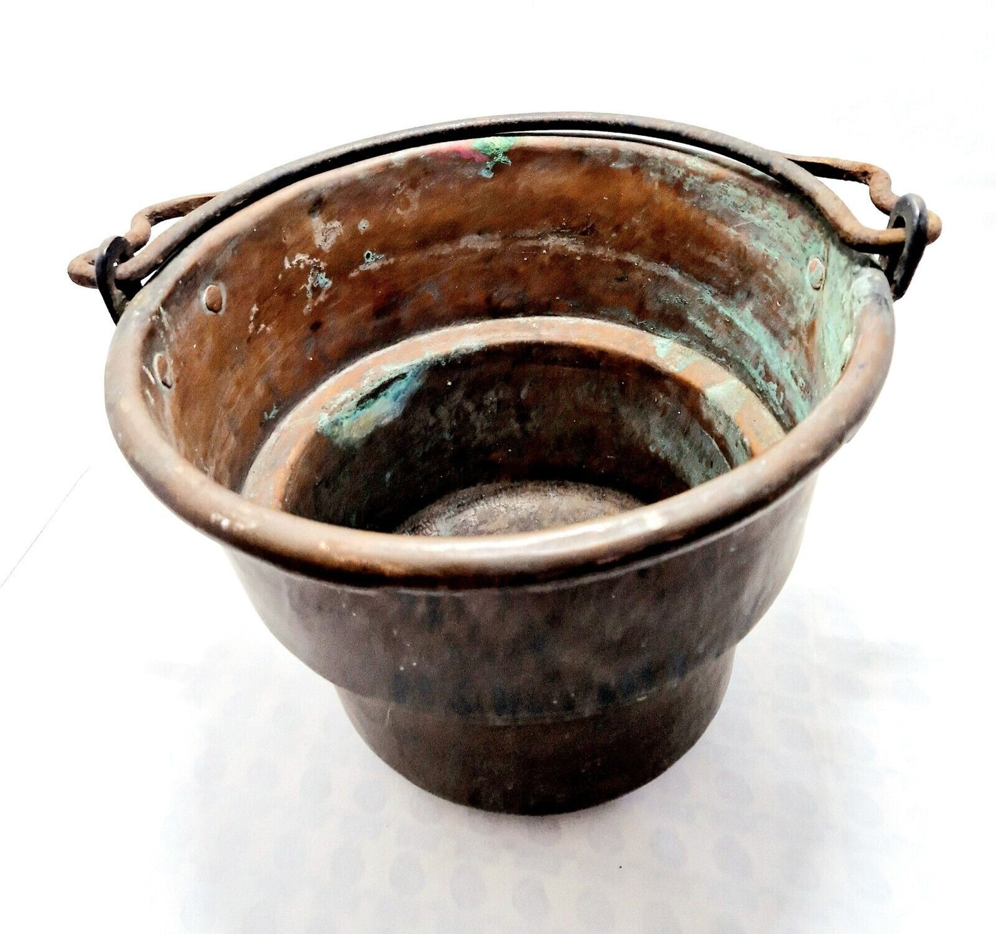 Antica pentola paiolo rame manico ferro forgiato Italia Vintage