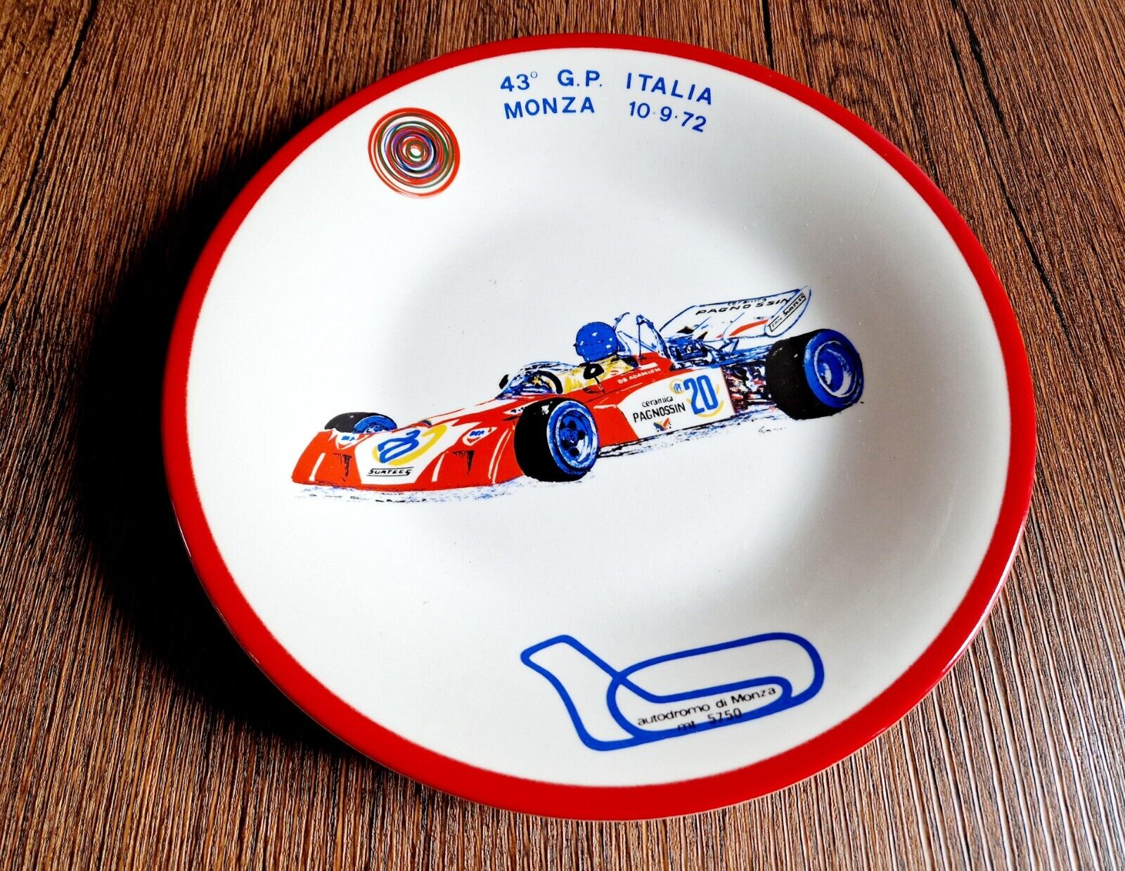 1 piatto Ceramica Pagnossin Originale Vintage 43° G.P. Italia Monza 10.09.72