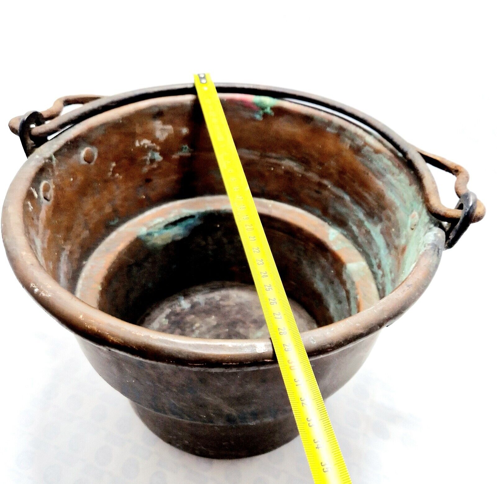 Antica pentola paiolo rame manico ferro forgiato Italia Vintage