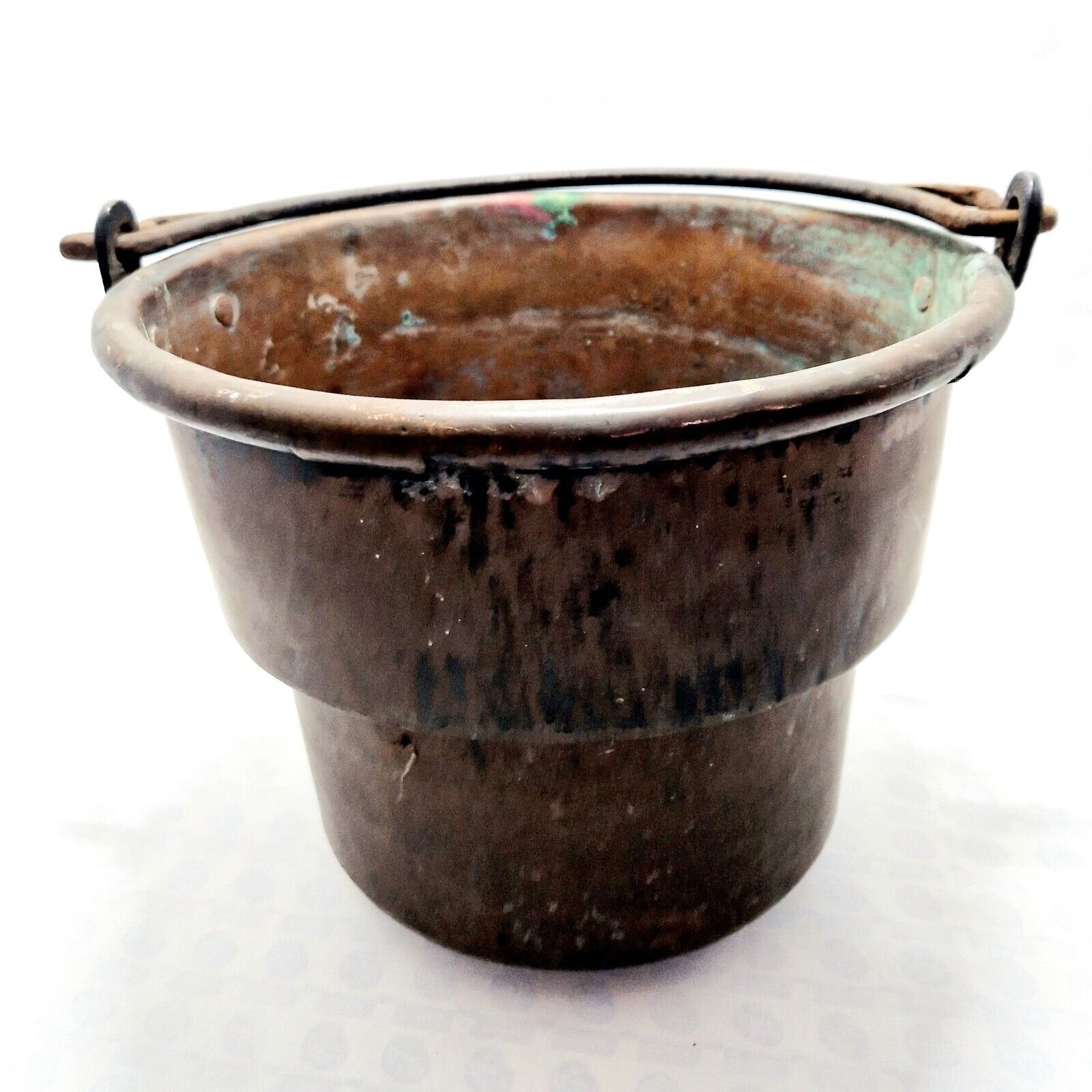 Antica pentola paiolo rame manico ferro forgiato Italia Vintage