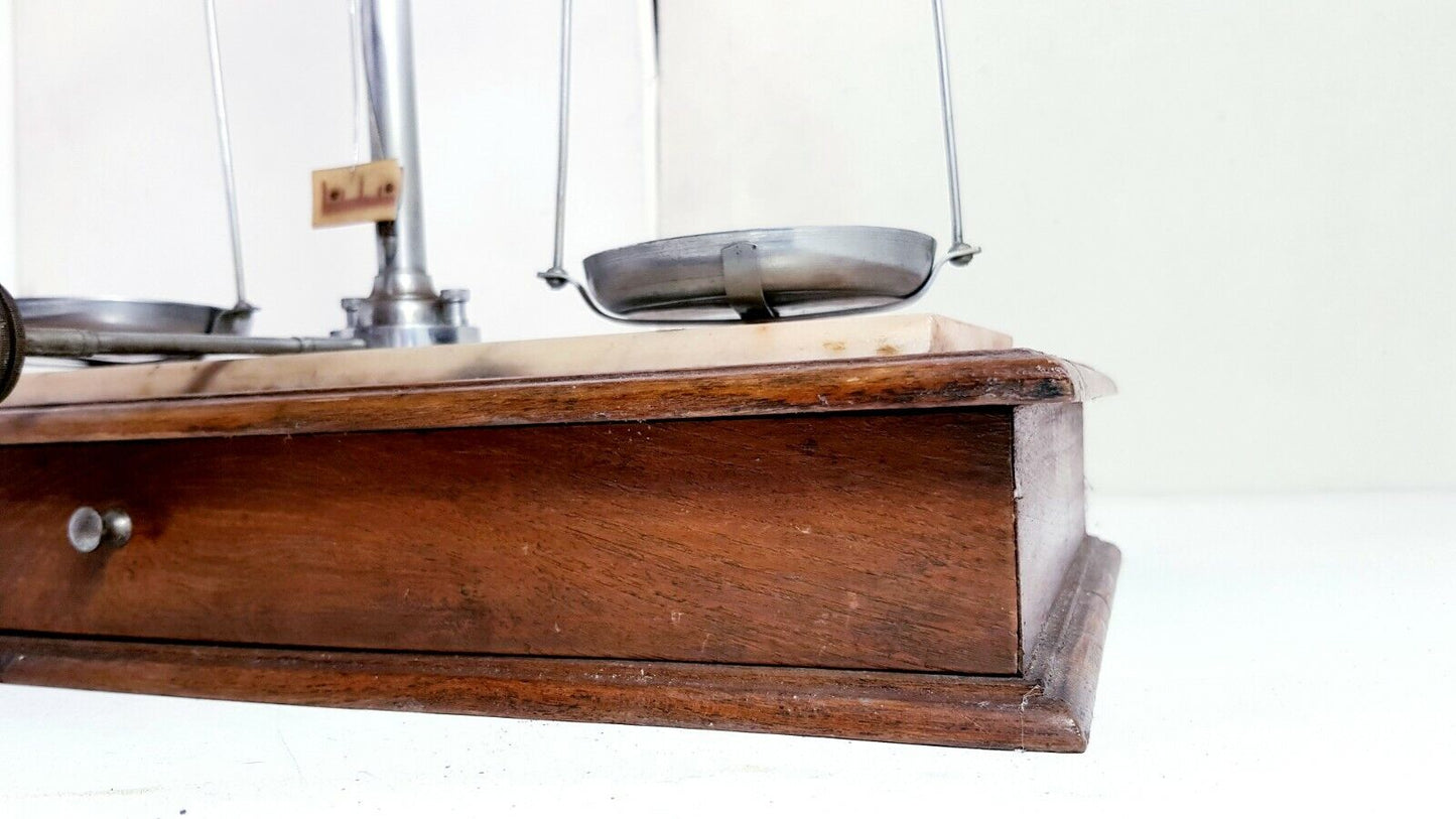 Bilancia vintage farmacista orafo autentica legno marmo  oggetto da collezione