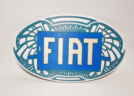 Targa emblema retro style fiat forma ovale in legno circa 30x20 cm realizzata e decorata  a mano