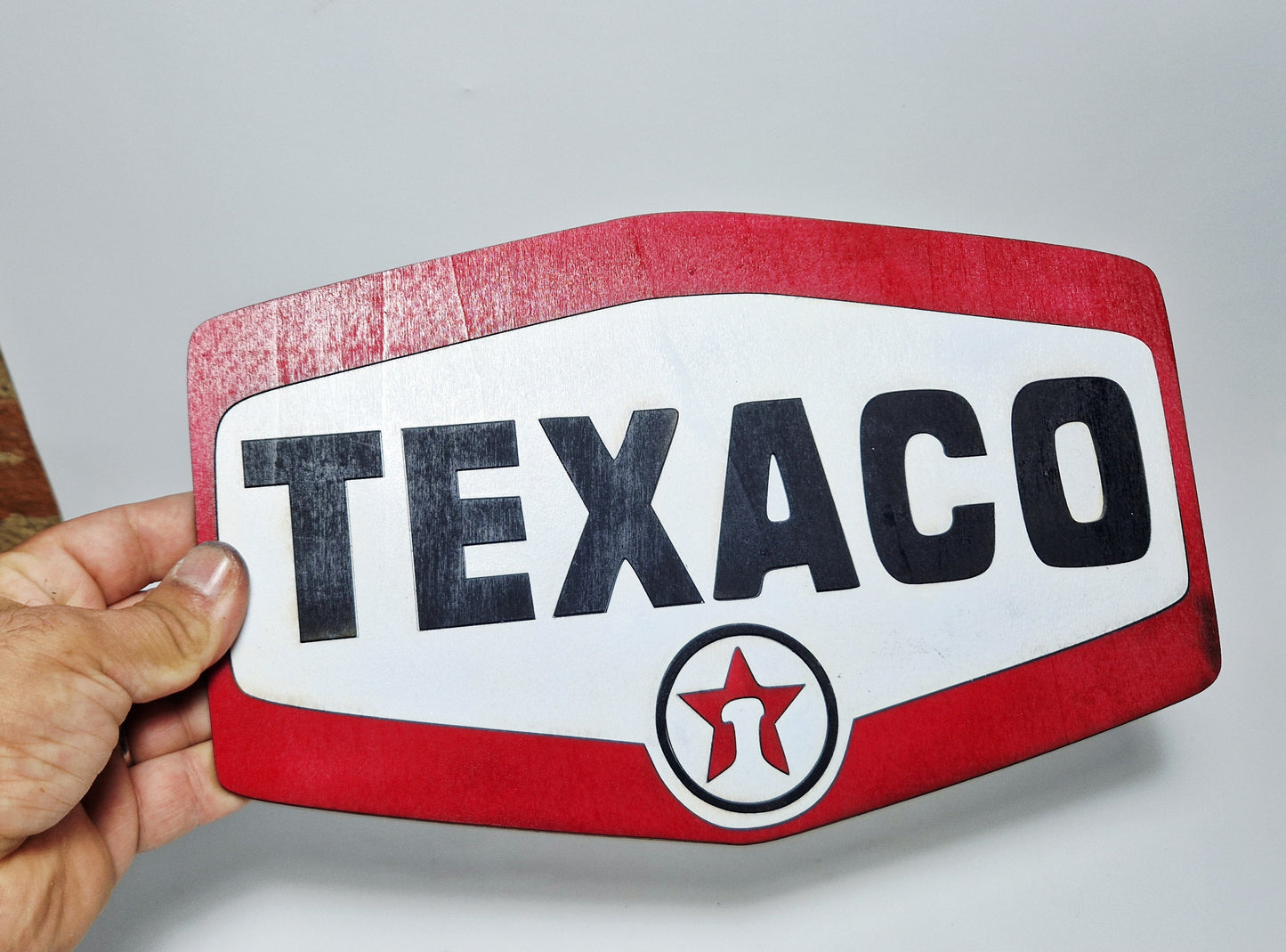 Targa emblema decorativa stile retro texaco 30x20 cm circa da appendere quadretto in legno